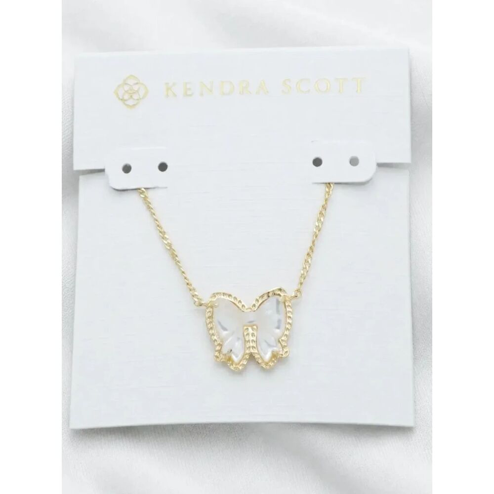 NWOT Kendra Scott Haley Bow Ivory Mother Of Pearl Gold Necklace - Picture 16 of 16